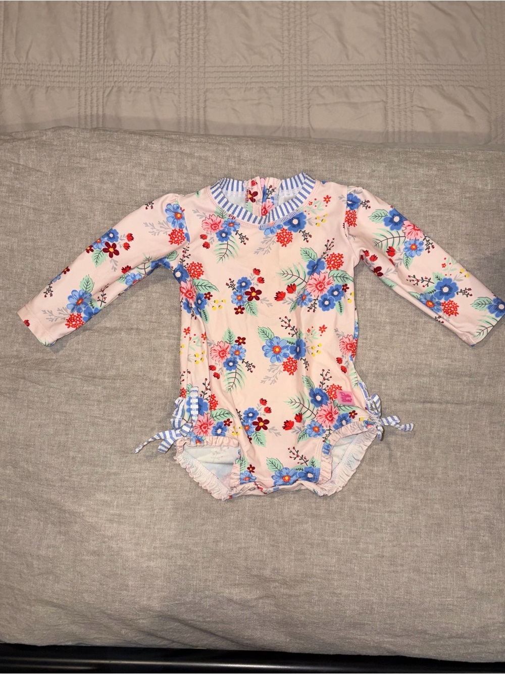 Ruffle Butts Pink Floral Long-Sleeve One-Piece